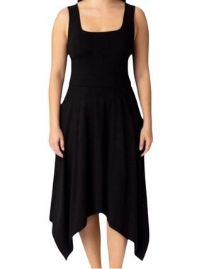Pact Organic Cotton Black Sleeveless Asymmetrical Handkerchief Hem Midi Dress S